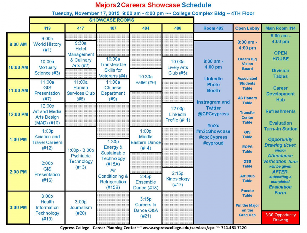 Majors2Careers Schedule