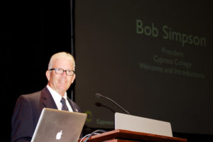 Dr. Bob Simpson delivers his State of the College remarks during the all-employee Opening Day meeting on Friday, August 22, 2014.
