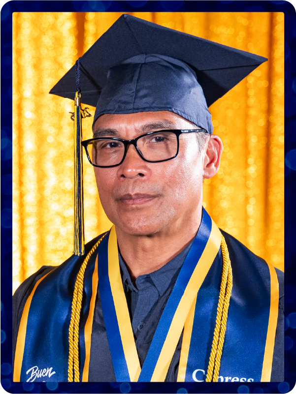 PSD Timothy Cabalo in graduation regalia