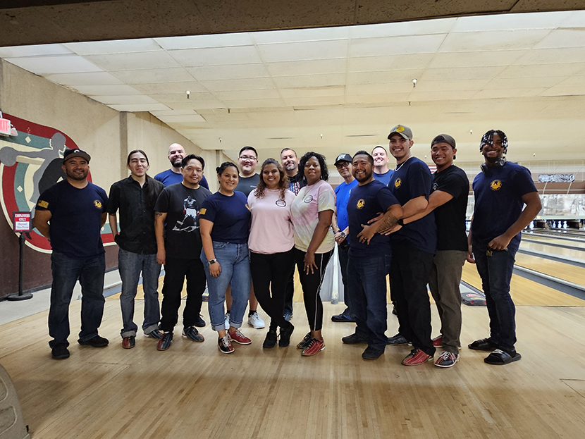 Group of people at a bowling alley from a Cypress College Veteran Organization event