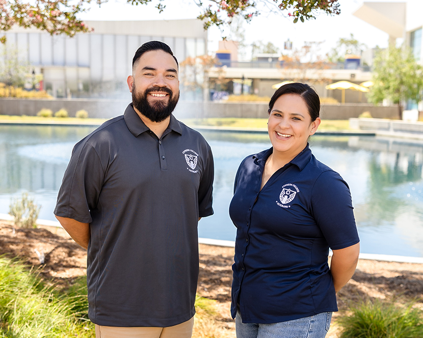 Moses Perez and Sarai Davalos  wearing veterans polos