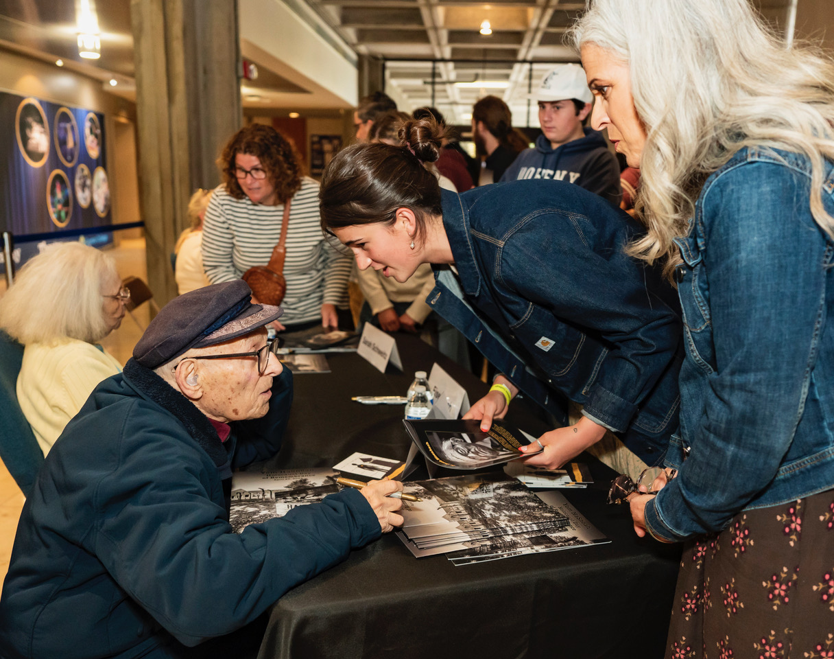 101-year-old Survivor Dr. Jacob Eisenbach greets Yom HaShoah attendees