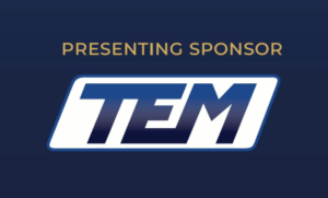 Words on blue screen that say Presenting Sponsor TEM