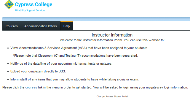 Image of home screen with instructor information