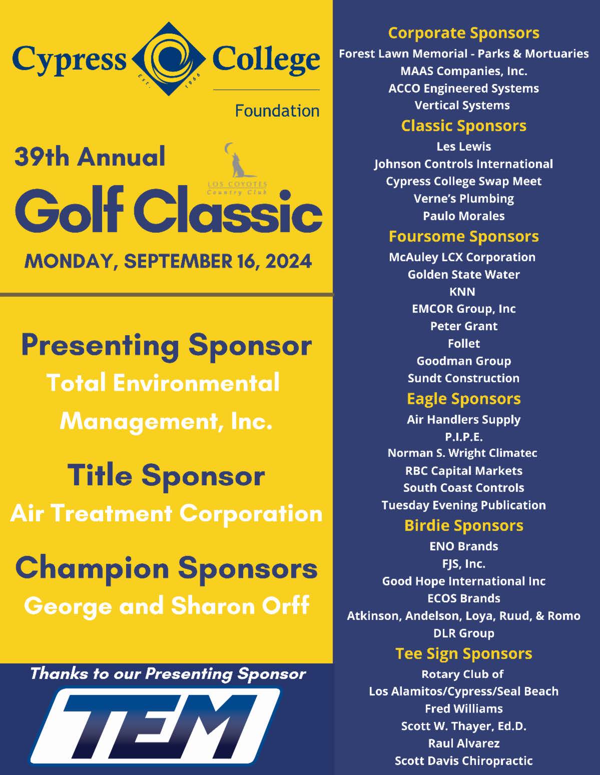 Foundation Golf Classic sponsor list
