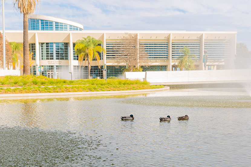 Library & Learning Resource Center with pond in front