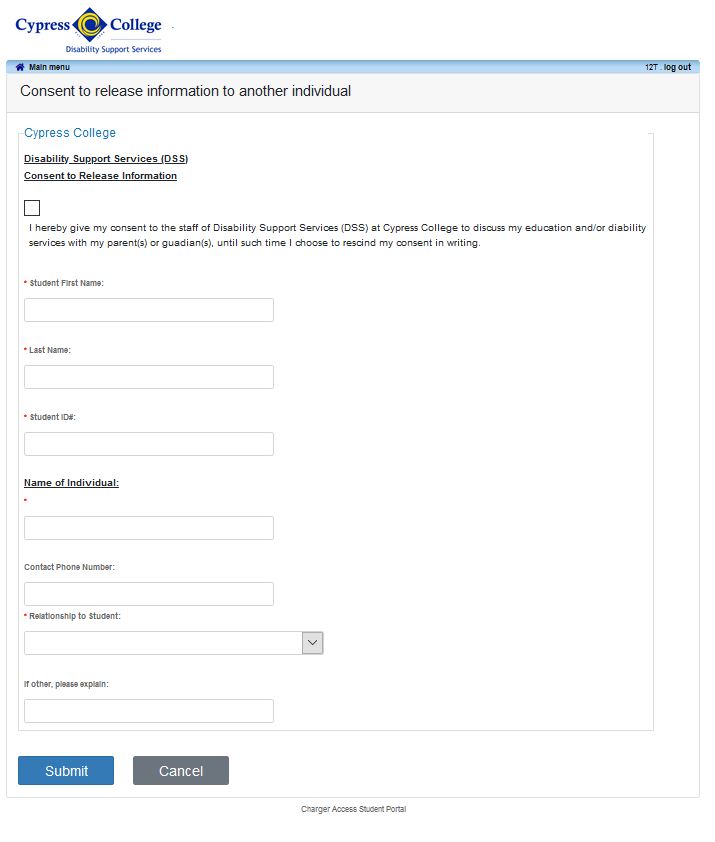 Screenshot of parent consent form