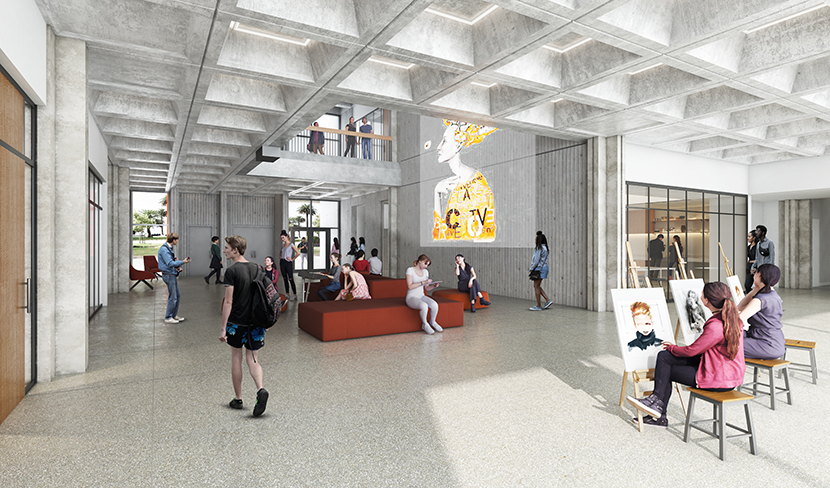 Rendering of Fine Arts Building, interior, foyer