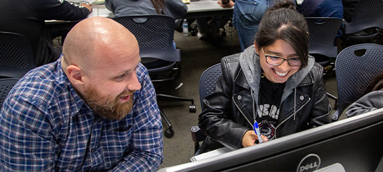 Students working at a computer