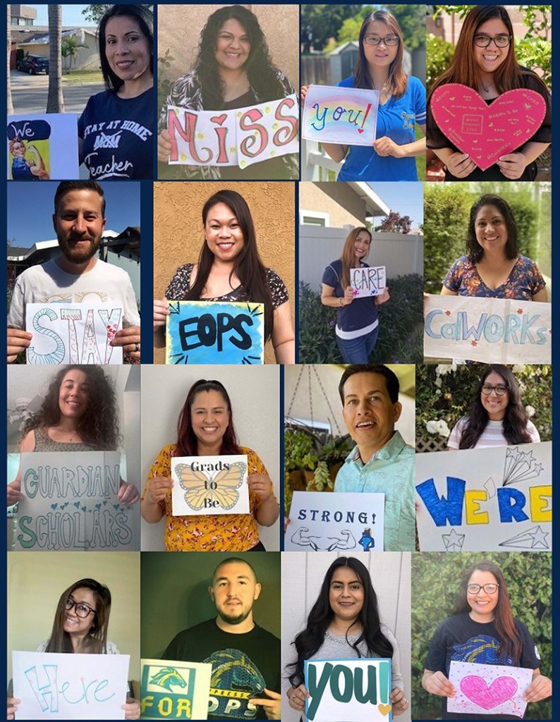 Collage of employees from EOPS holding signs of encouragement