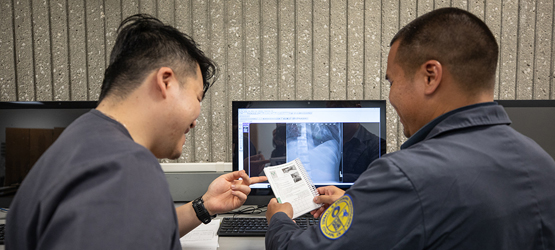 Students analyzing an x-ray