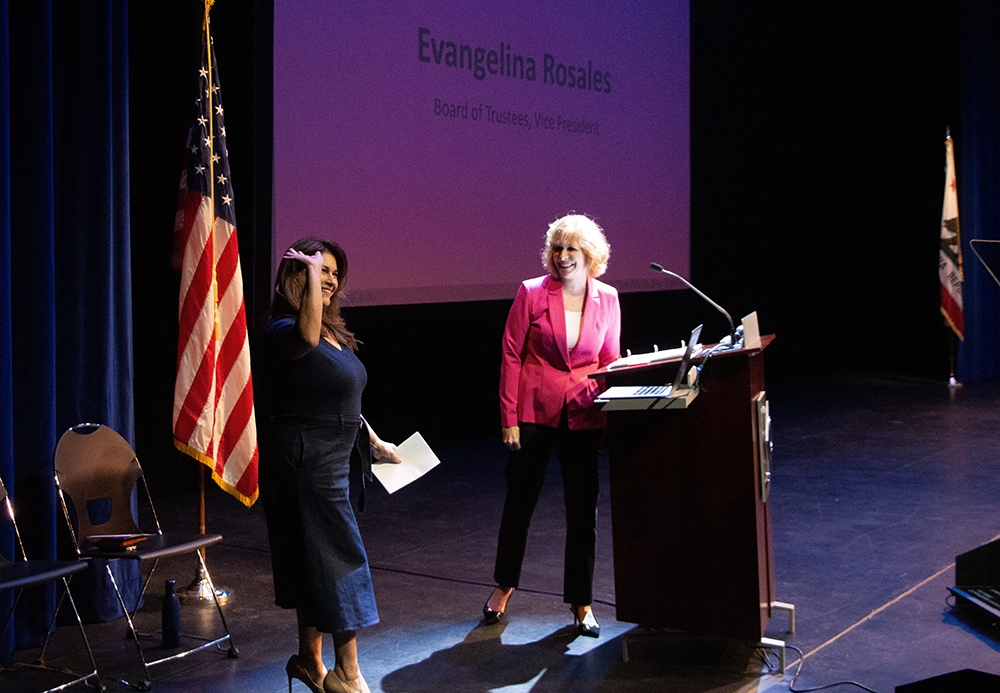 Dr. JoAnna Schilling welcomes Evangelina Rosales to the stage