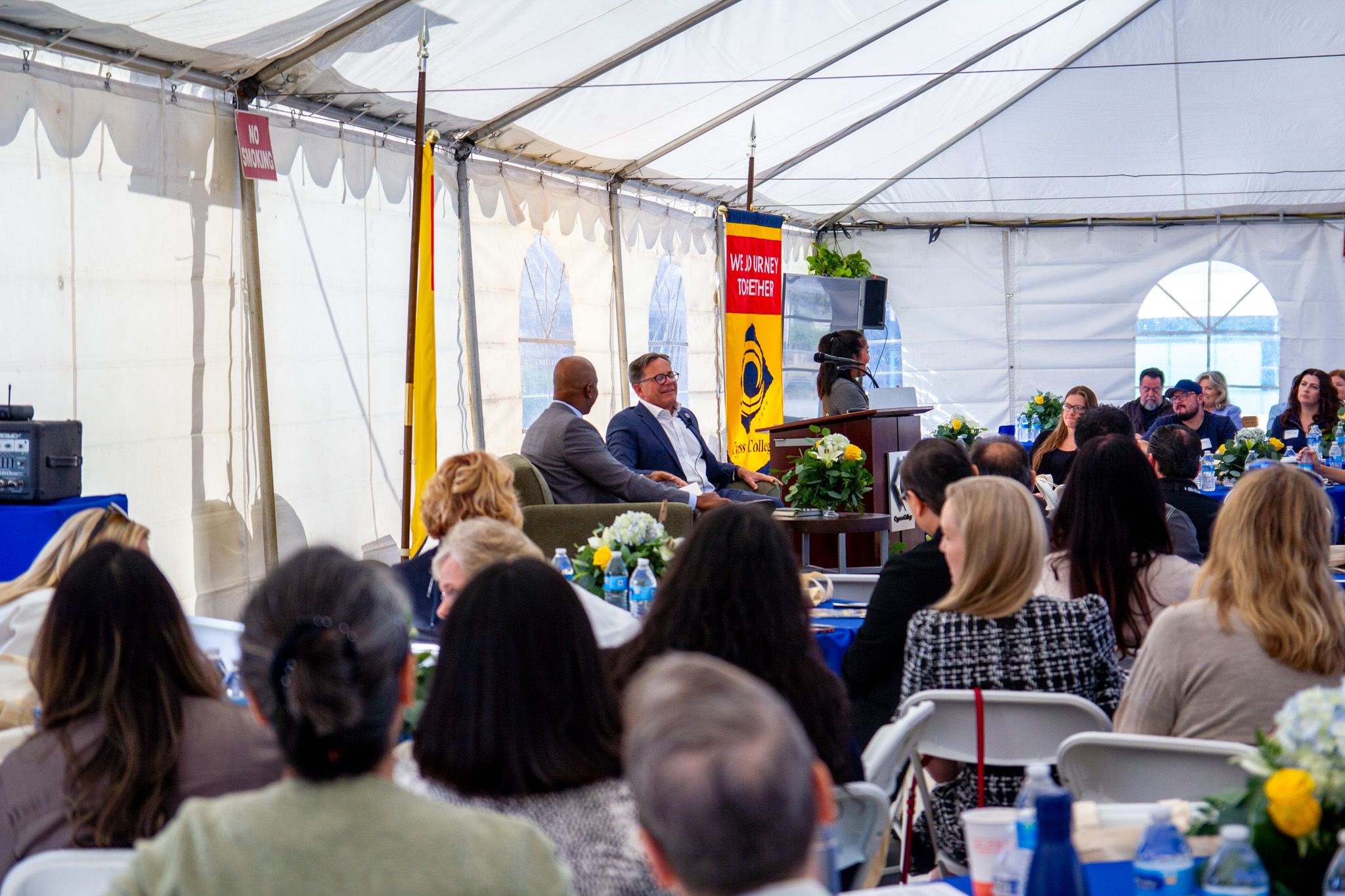 Dr. Breland and Senator Newman speaking at Cypress College