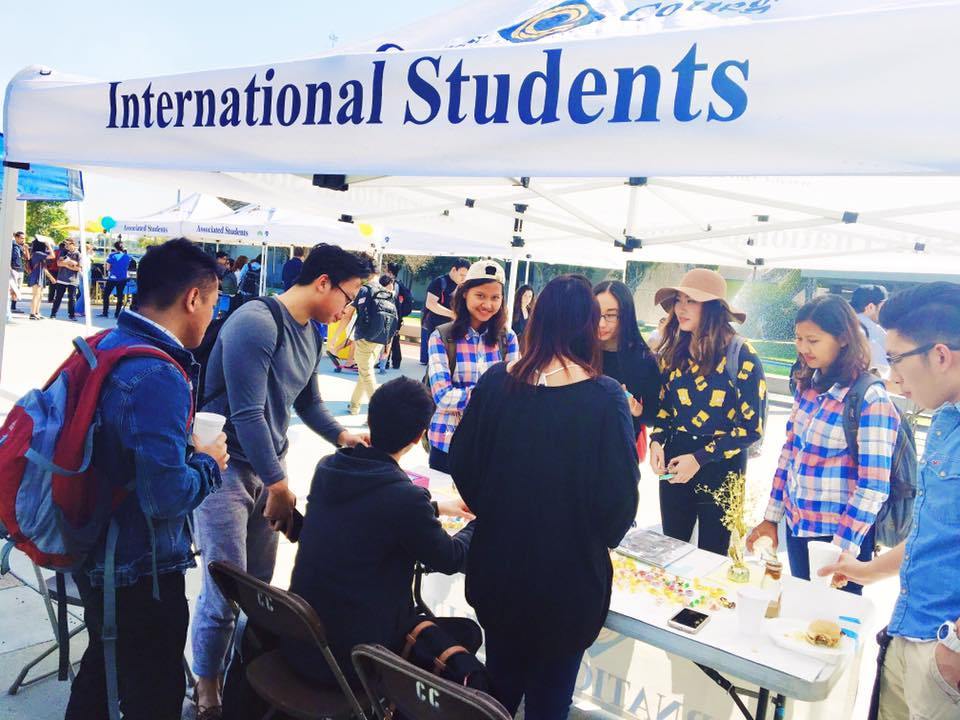 Students at a booth