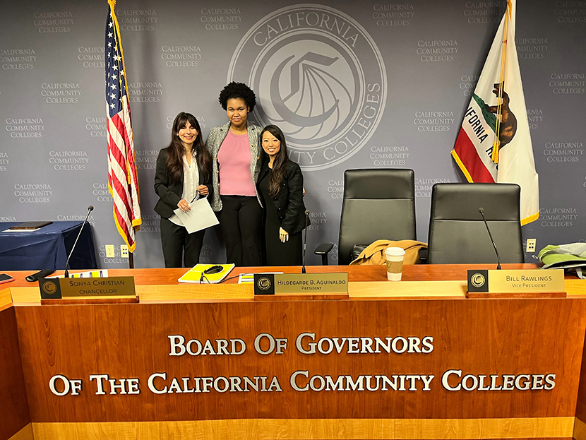 Love Adu with CCC Chancellor Sonya Christian at the Board of Governors of the California Community Colleges