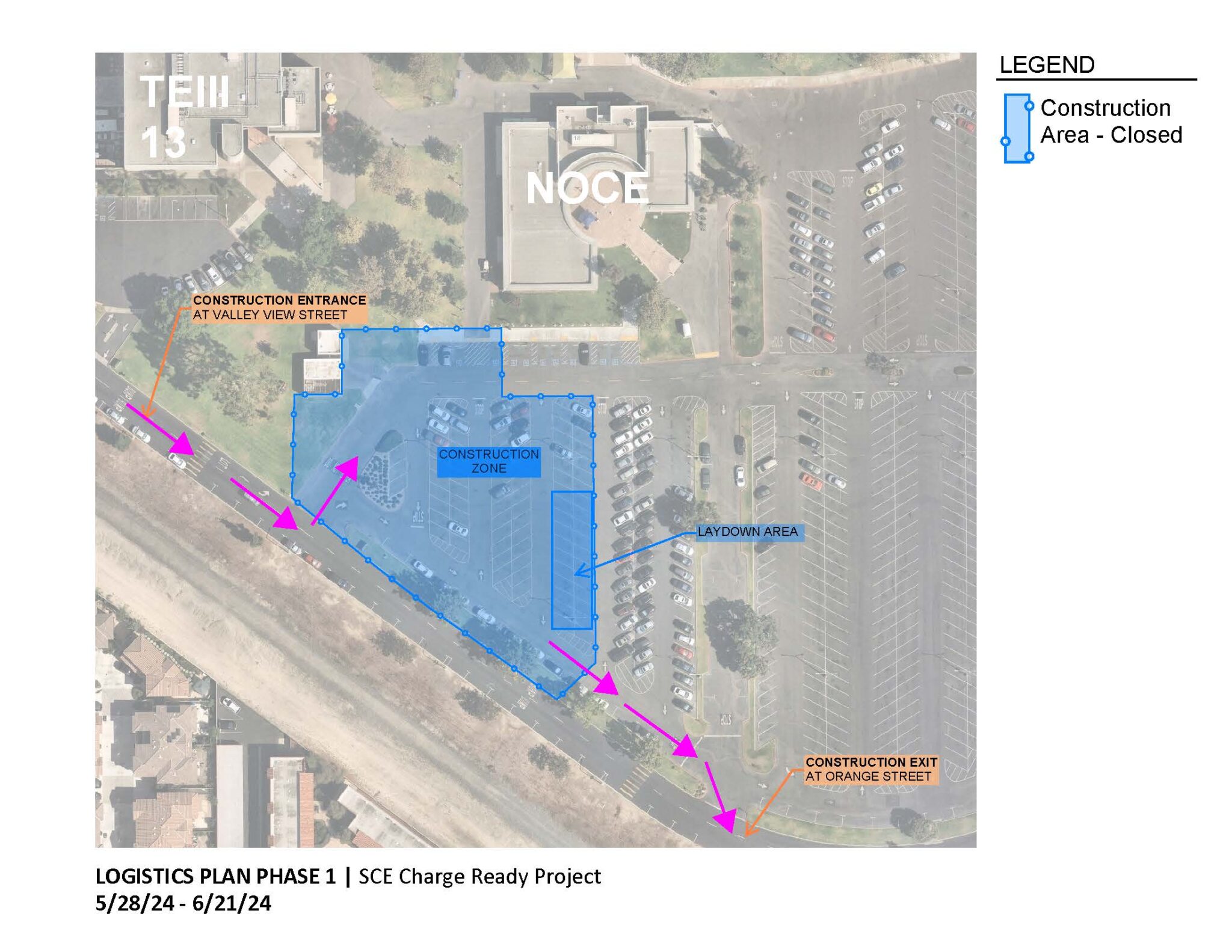 Campus map indicating construction of EV charging stations