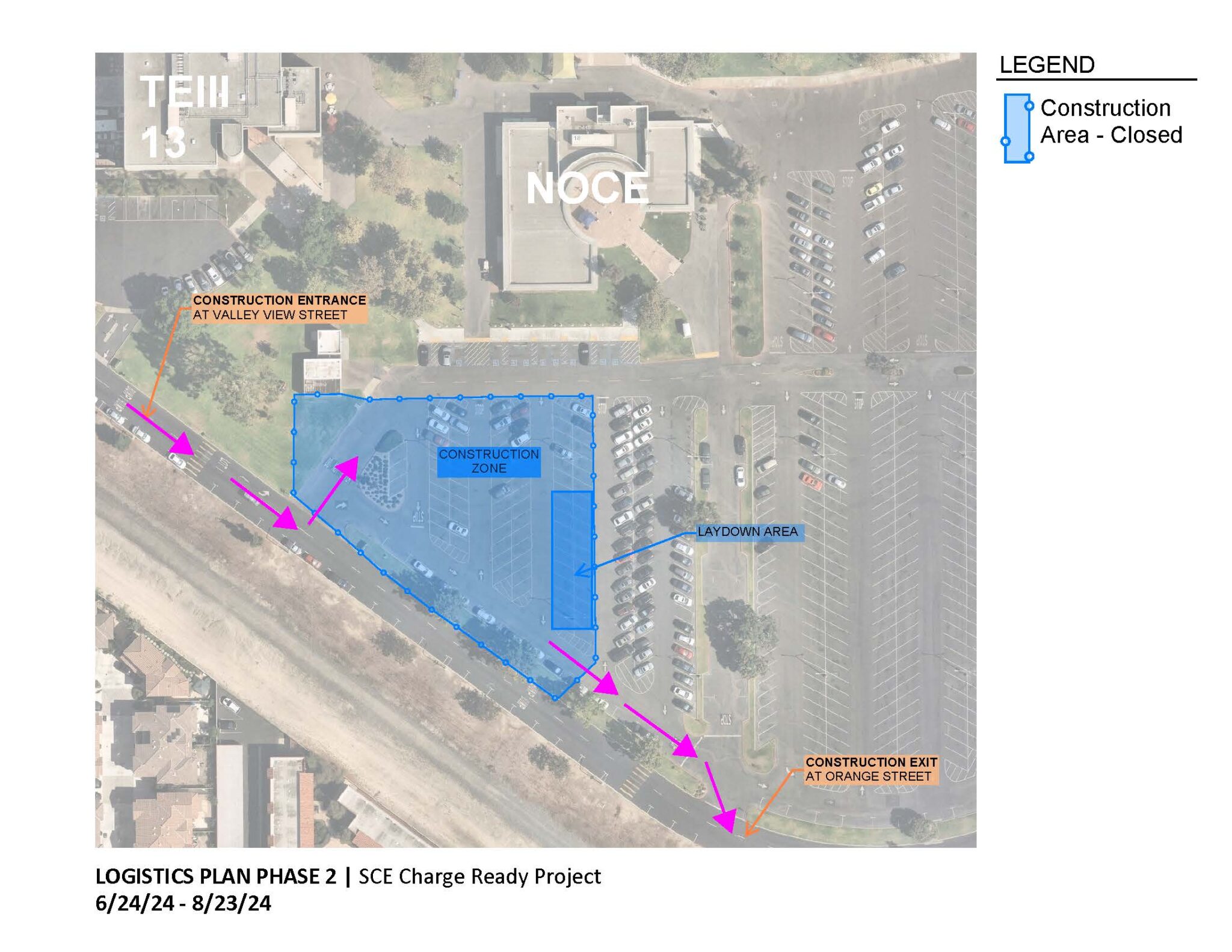 Campus map indicating construction of EV charging stations