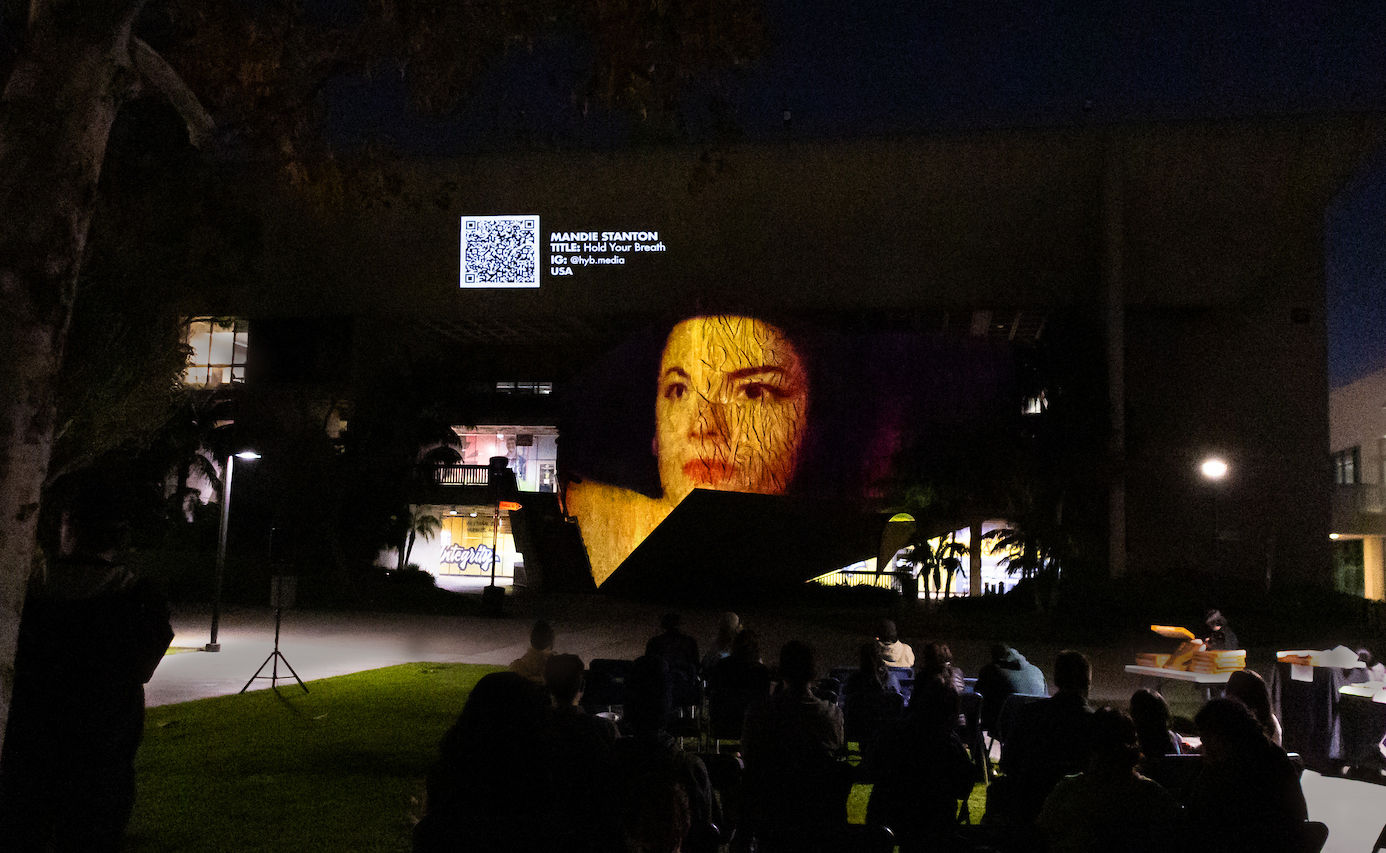 Photo of image projected on building