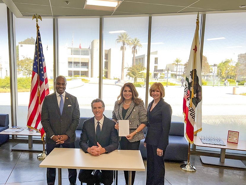 Governor Gavin Newsom, Cypress College President JoAnna Schilling, Chancellor Dr. Clift Breland, and Assemblywoman Sharon Quirk-Silva