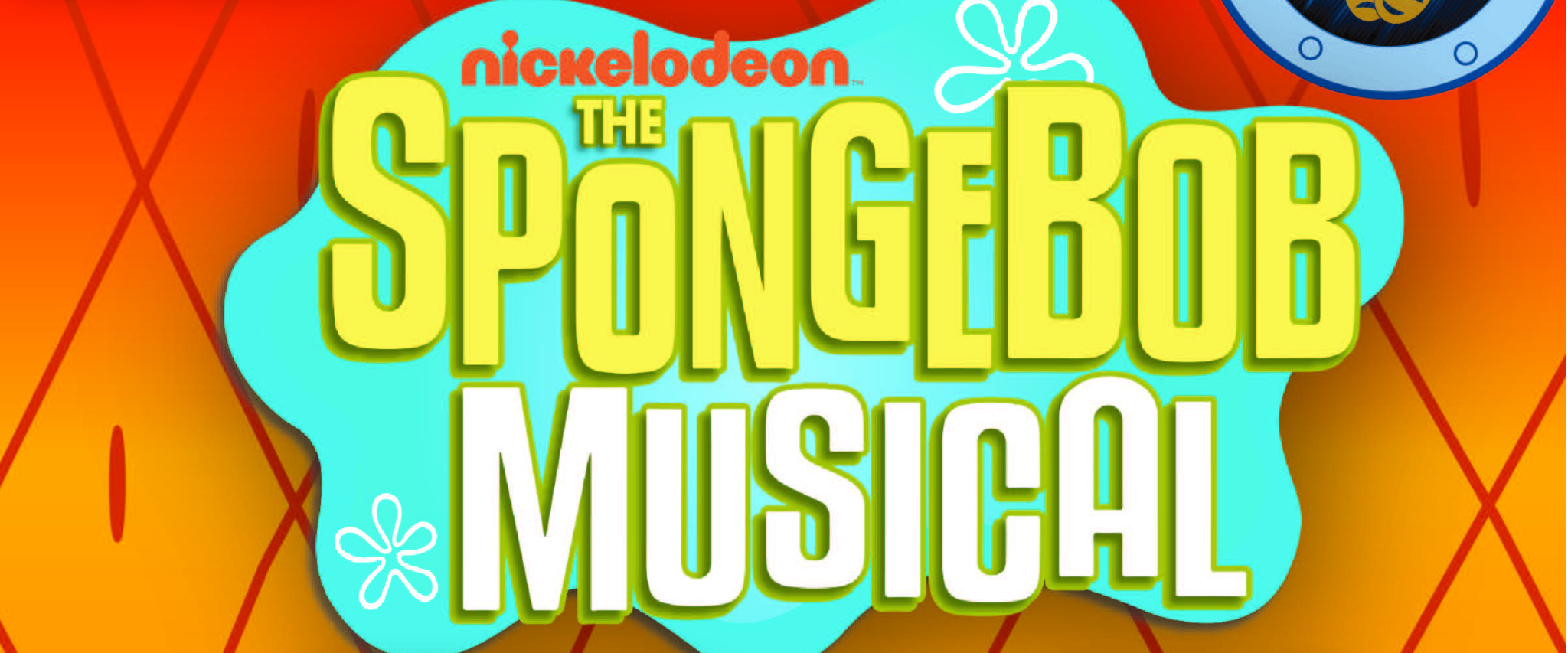 A graphic with the words SpongeBob Musical