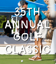 Man golfing with words 35th annual golf classic