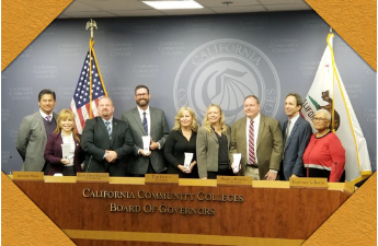 Men and women in business attire at board meeting