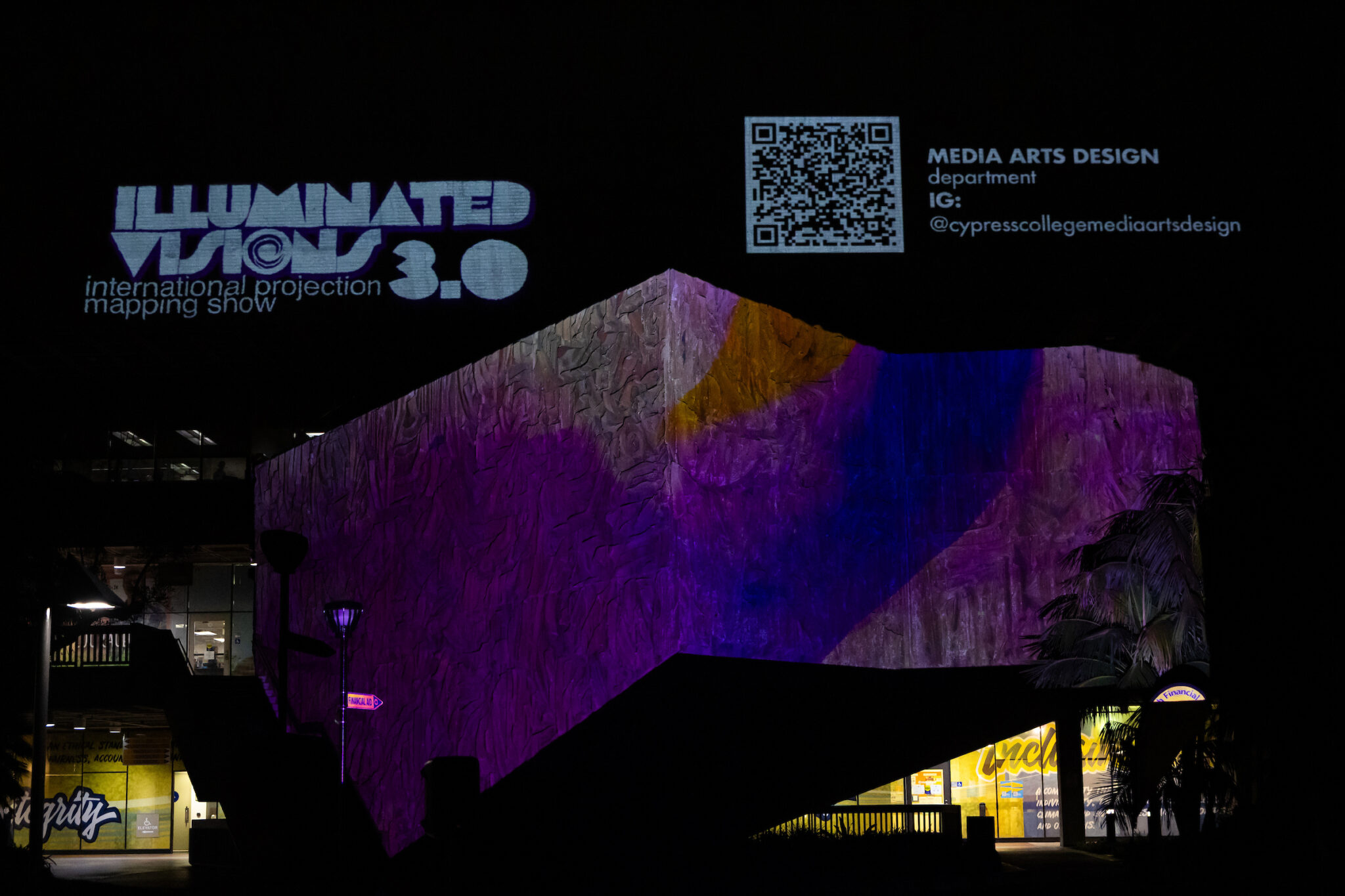 Library mural lit with projection