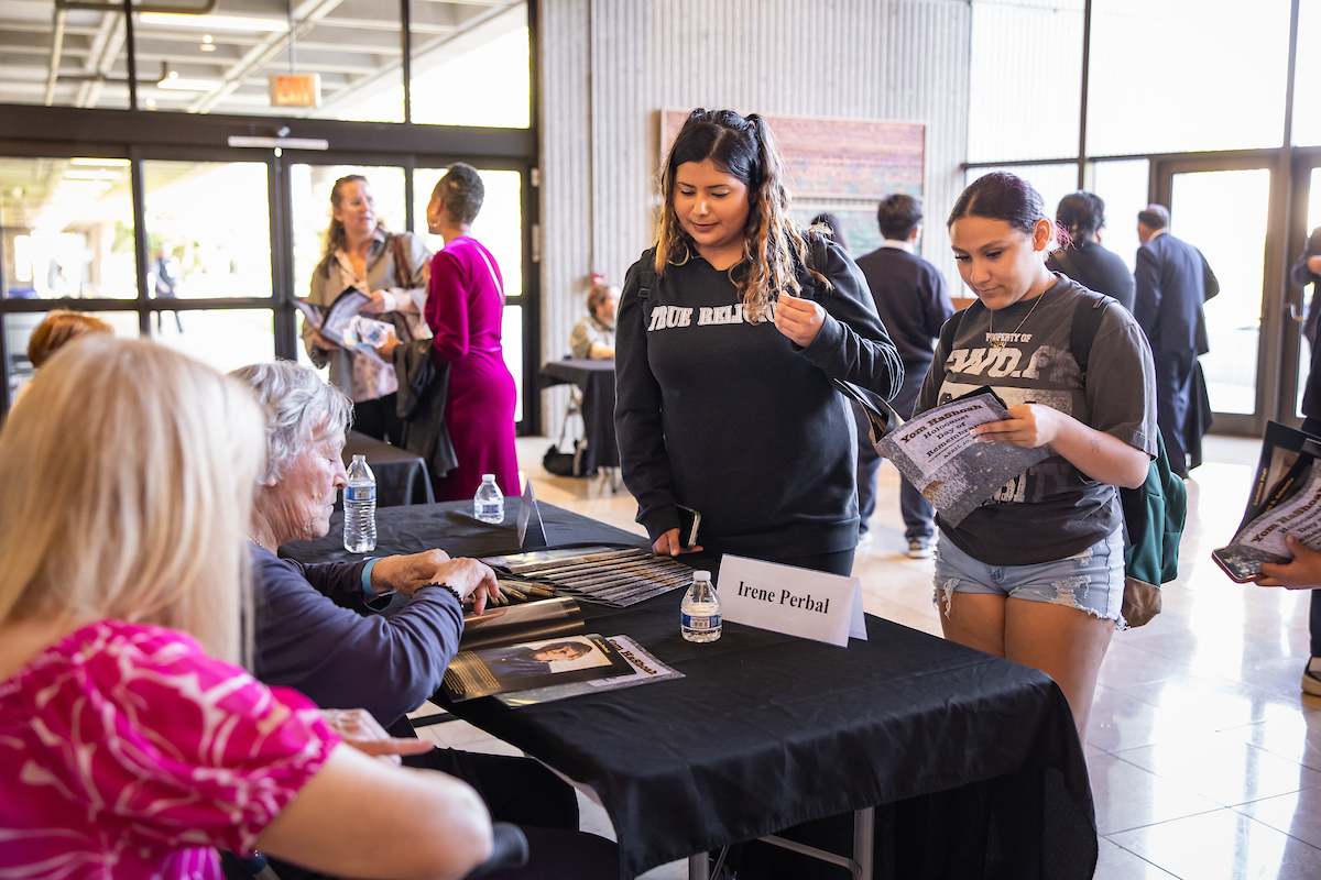 Irene Perbal speaks with students