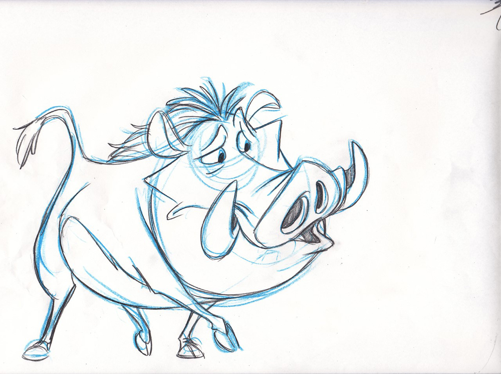 A sketch of the Lion King character Pumbaa, a warthog.