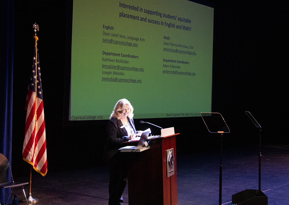 Dr. Kathleen Reiland speaks to the audience at Fall 2023 Opening Day