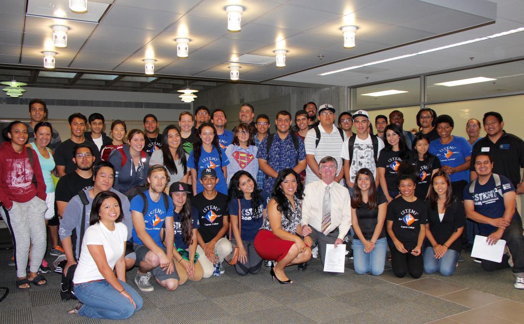 Yanet Garcia (center) honored by Cal State Fullerton