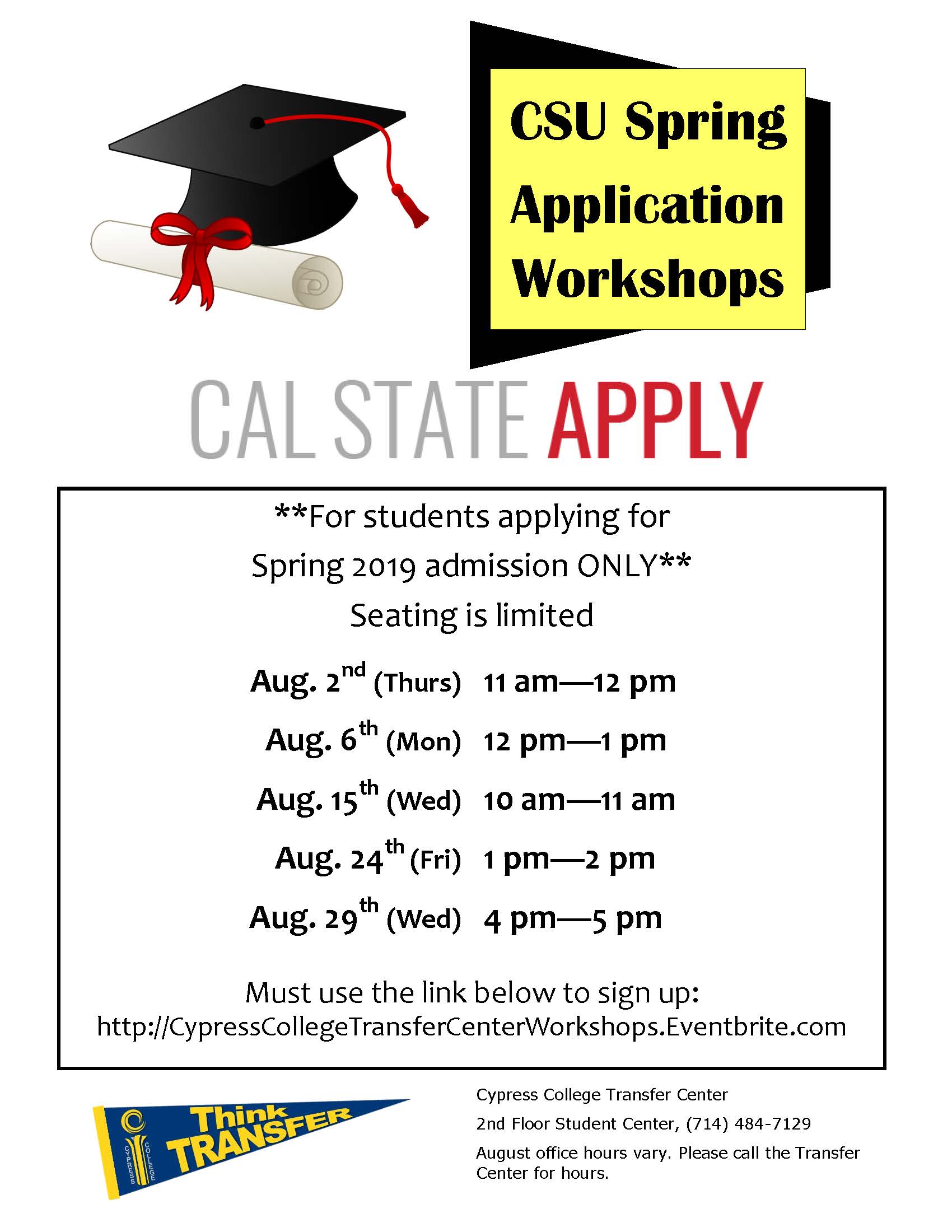 CSU Spring Application Workshops flyer