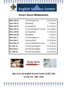 Study Skills Workshops schedule