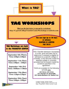 TAG Workshops flyer.