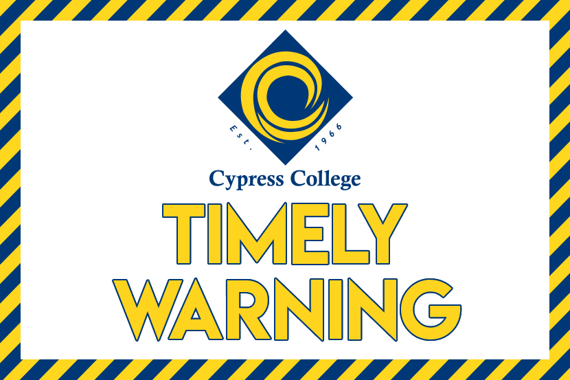 Cypress College logo above words "Timely Warning"