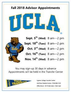 Fall 2018 Advisor Appointments UCLA flyer.