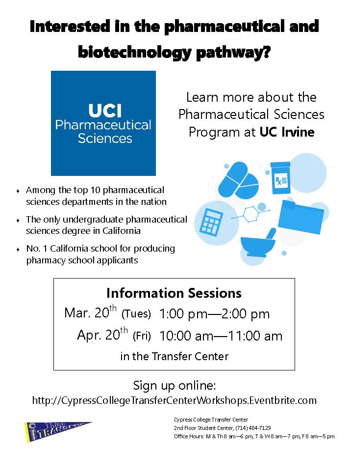 UCI Pharmaceutical Sciences Information Sessions flyer