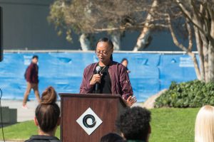 Young lady speaking at the podium