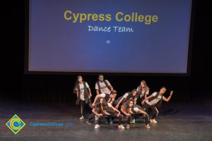 The Cypress College Dance Team performing on stage at the 2018 Connect2Cypress & Majors2Careers event.