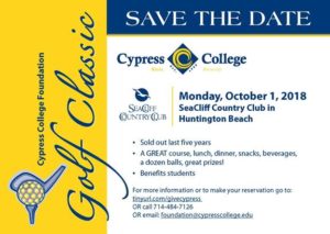 Cypress College Foundation Golf Classic Save the Date flyer.
