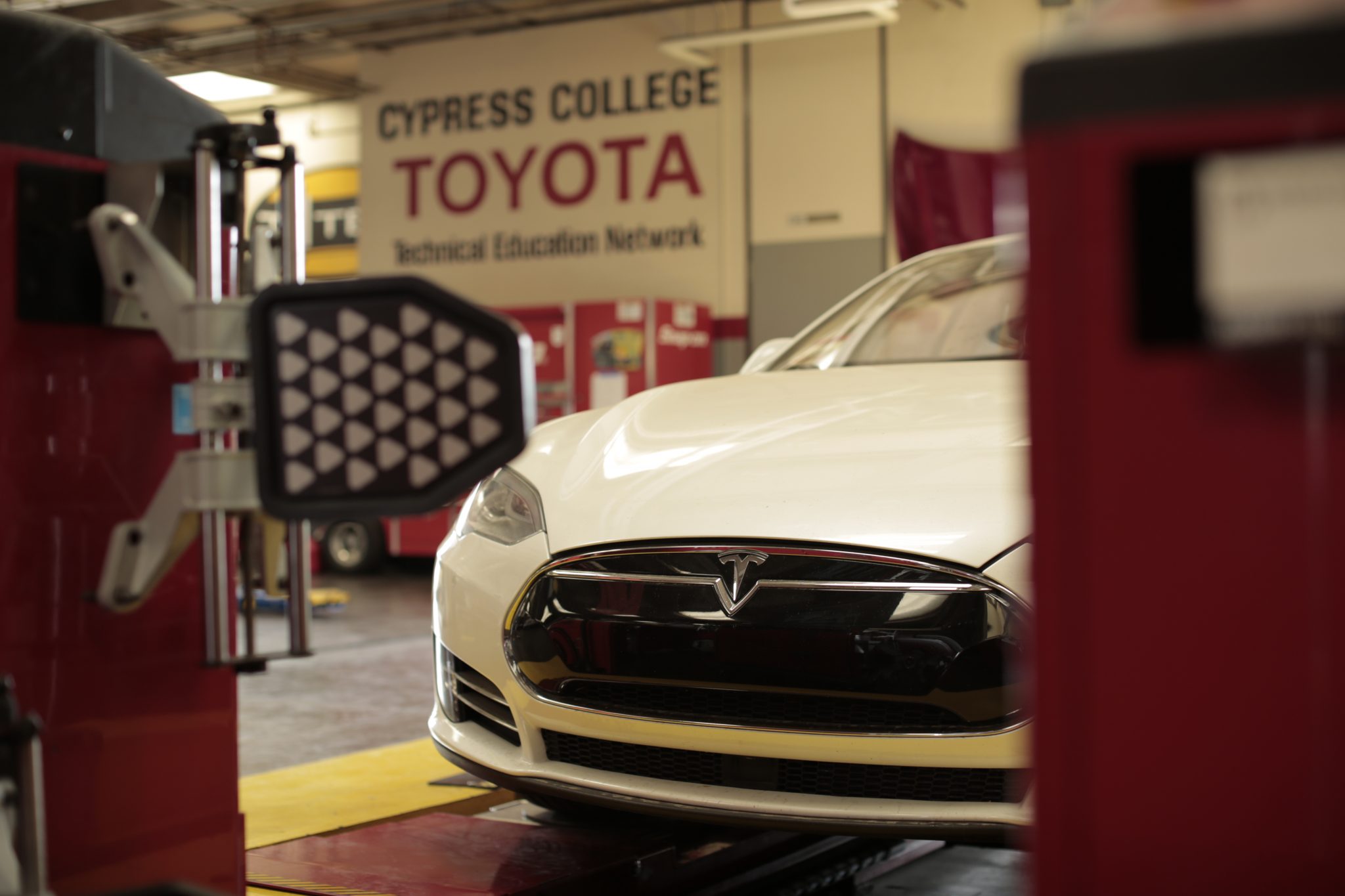 A car waits to be serviced in the Automotive Technology department
