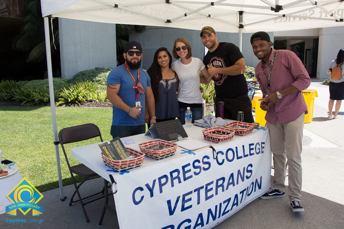 Staff and students at the Cypress College Veterans Organization table
