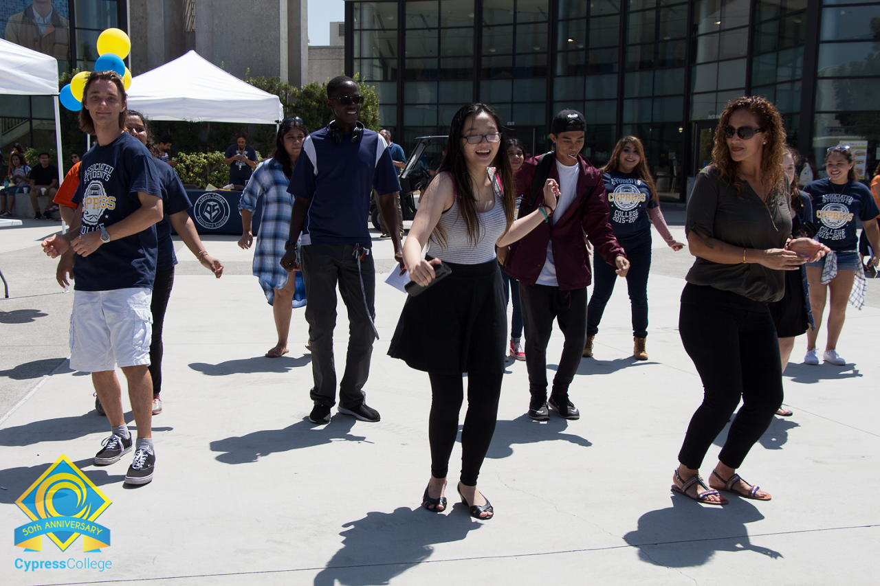 Students dancing on campus