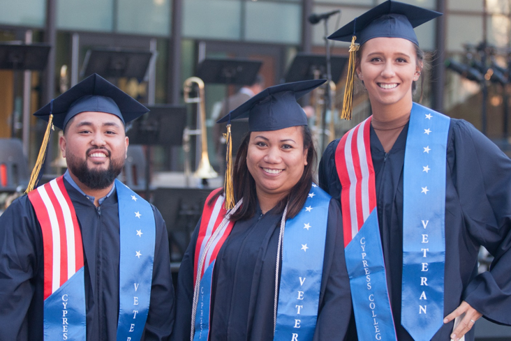 Veteran Students in caps and gowns